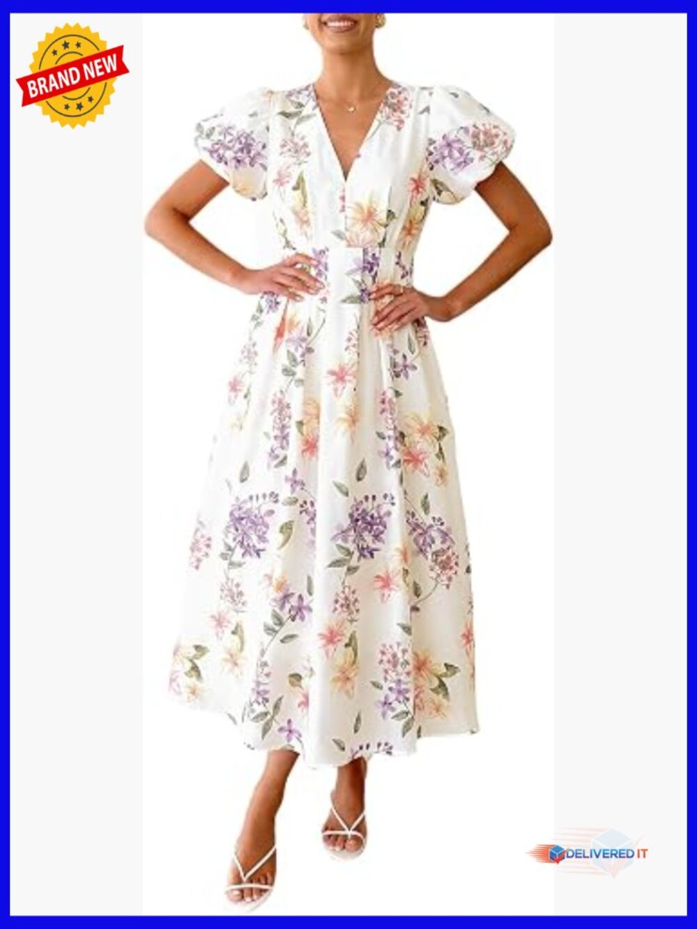 Bohemian Floral Maxi Dress V-Neck A-Line Short Sleeve Wedding Guest